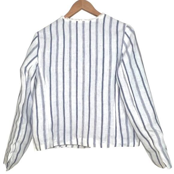 Chico's Size 0 (S/4) Stripe Linen Frayed Open Front Jacket Lined Career Wear - Picture 6 of 12